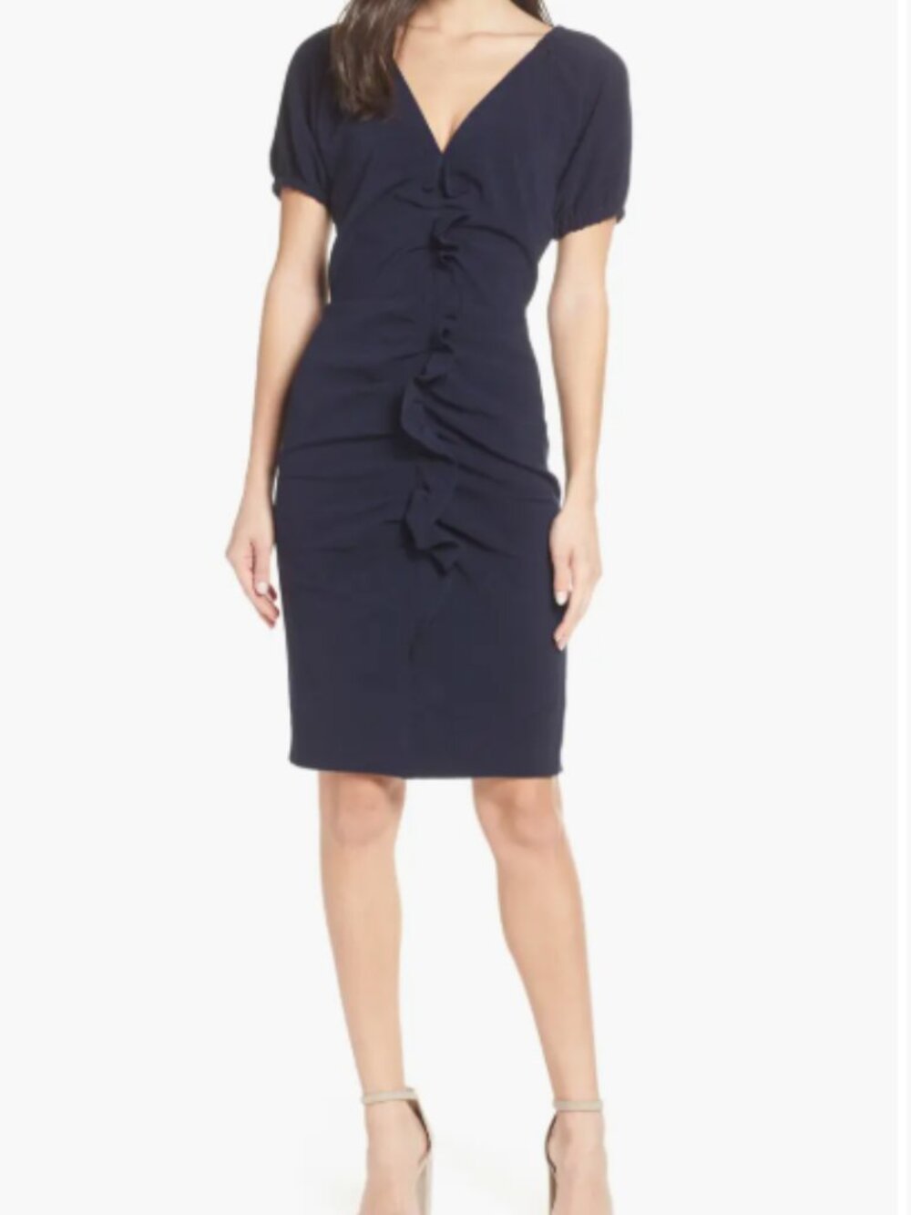 Chelsea28 Navy Ruffle Front Midi Dress Size 14